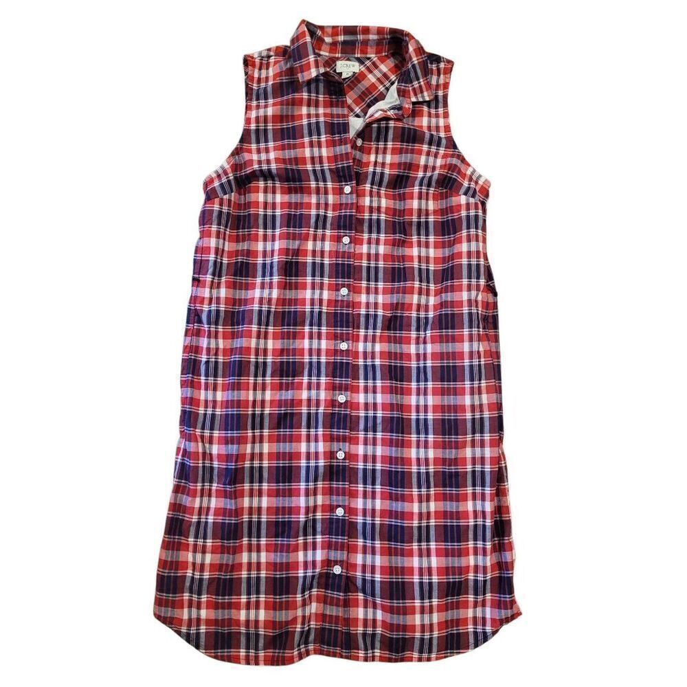 J. Crew Dress Women's 6โRed Plaid Cotton Voile Sleeveless Shirt Dress